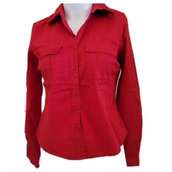 Womens small Cranberry button up long sleeve collared top red - Picture 1 of 5
